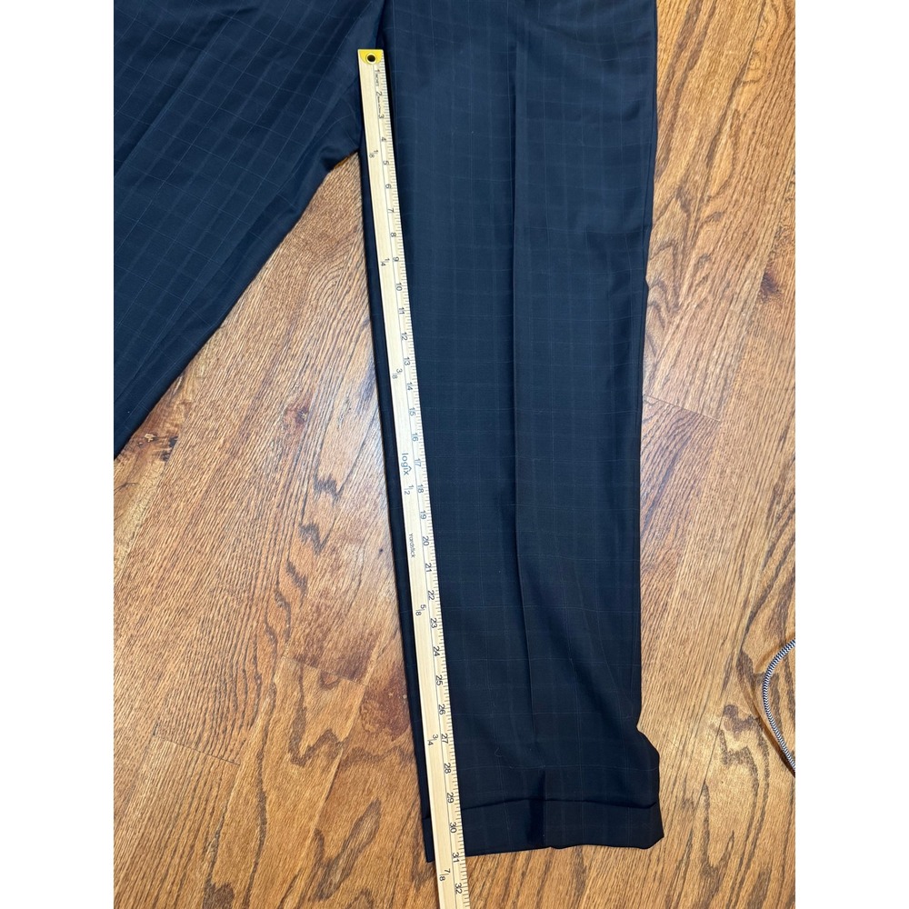 Linea Naturale Mens 33 Wool Windowpane Plaid Pleated Cuffed Dress Pants Italy